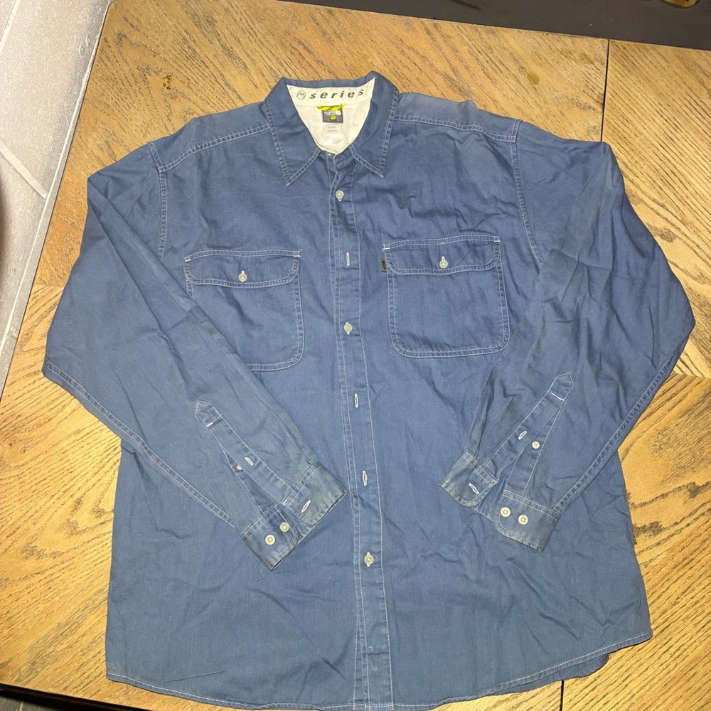VTG The North Face A5 Series Mens XL Blue Cotton Long Sleeve Button Down Shirt
